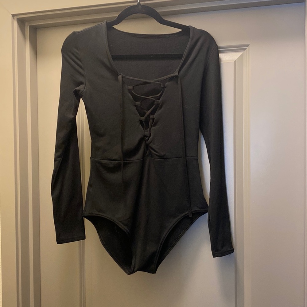 Black lace up body suit